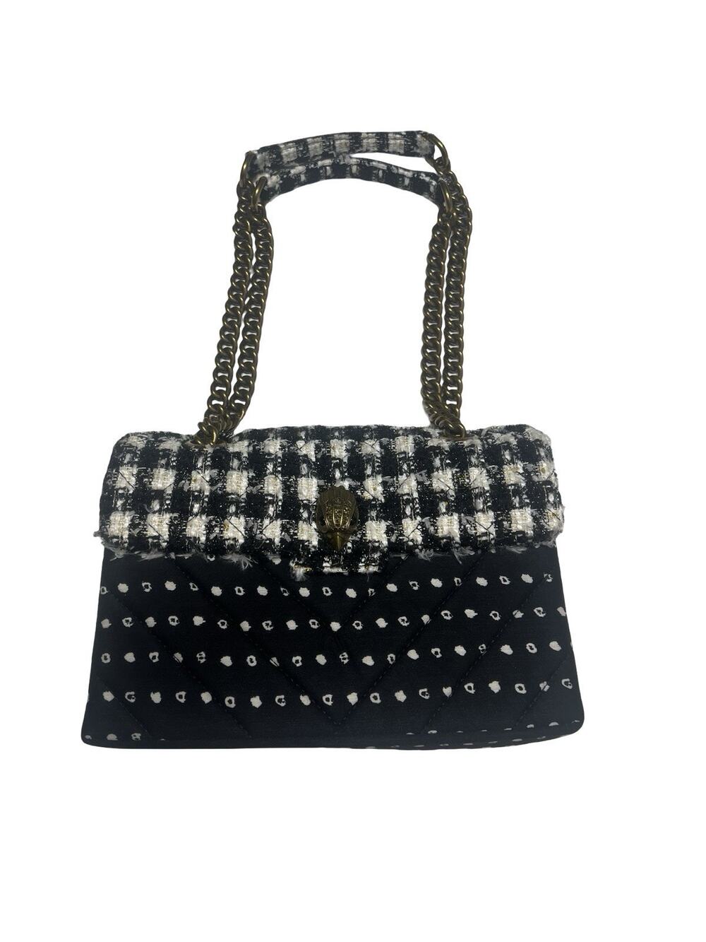 KURT GEIGER London Kensington Black White Tweed Eagle Head Shoulder Bag